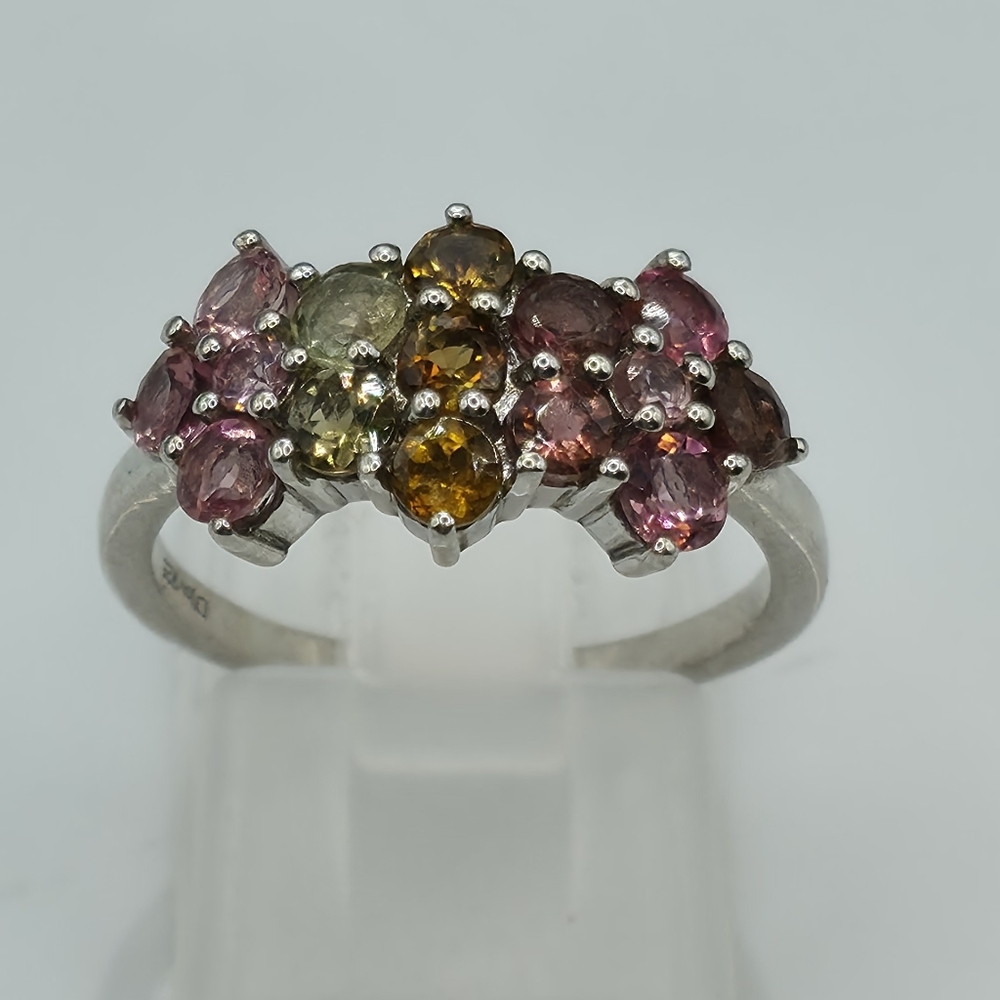 NWOT Wonderful Genuine Multi-Tourmaline Ring Platinum Over Sterling Silver